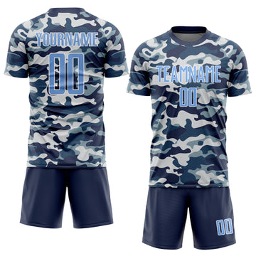 Custom Camo Light Blue-Royal Sublimation Salute To Service Soccer Uniform Jersey