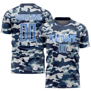 Custom Camo Light Blue-Royal Sublimation Salute To Service Soccer Uniform Jersey