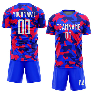 Custom Camo White-Royal Sublimation Salute To Service Soccer Uniform Jersey