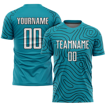 Custom Teal White-Black Sublimation Soccer Uniform Jersey