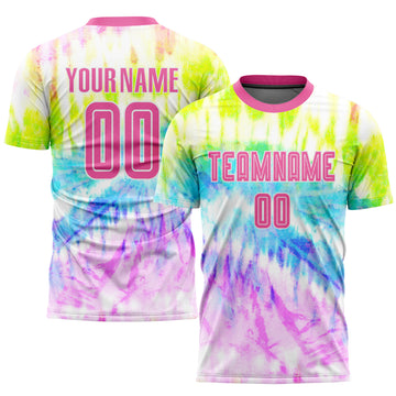 Custom Tie Dye Pink-White Sublimation Soccer Uniform Jersey