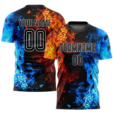 Custom Figure Black-White Flame Sublimation Soccer Uniform Jersey