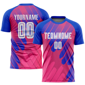 Custom Pink White-Royal Third Sublimation Soccer Uniform Jersey