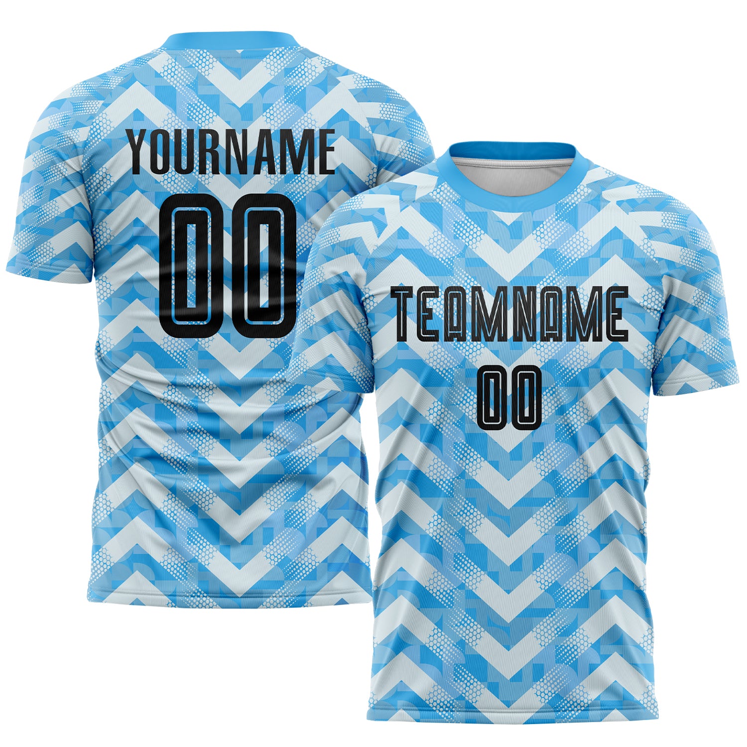 Custom Light Blue Black White Home Sublimation Soccer Uniform Jersey Discount
