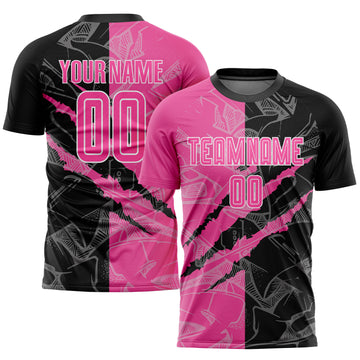 Custom Graffiti Pattern Pink Black-White Sublimation Soccer Uniform Jersey