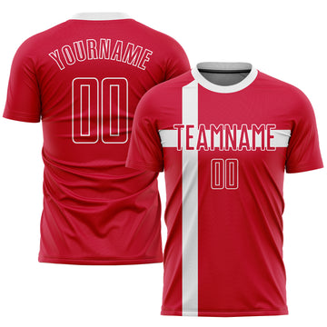 Custom Red Red-White Sublimation Danish Flag Soccer Uniform Jersey