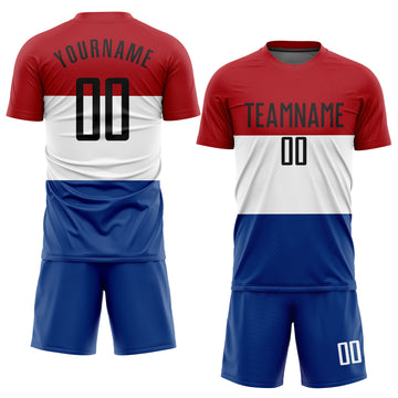 Custom Red Black White-Royal Sublimation Dutch Flag Soccer Uniform Jersey