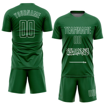 Custom Green Green-White Sublimation Saudi Arabian Flag Soccer Uniform Jersey