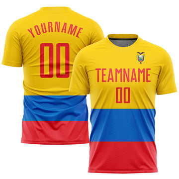 Custom Gold Red-Royal Sublimation Ecuador Flag Soccer Uniform Jersey