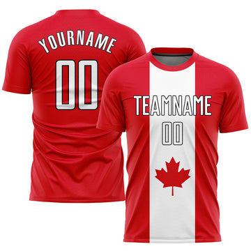 Custom Red White-Black Sublimation Canadian Flag Soccer Uniform Jersey