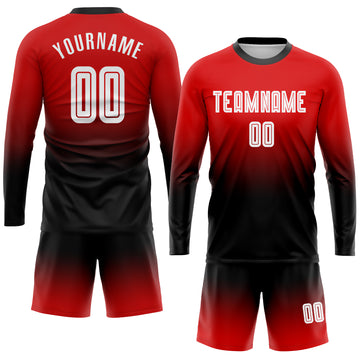 Custom Red White-Black Sublimation Long Sleeve Fade Fashion Soccer Uniform Jersey