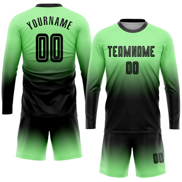 Custom Pea Green Black Sublimation Long Sleeve Fade Fashion Soccer Uniform Jersey