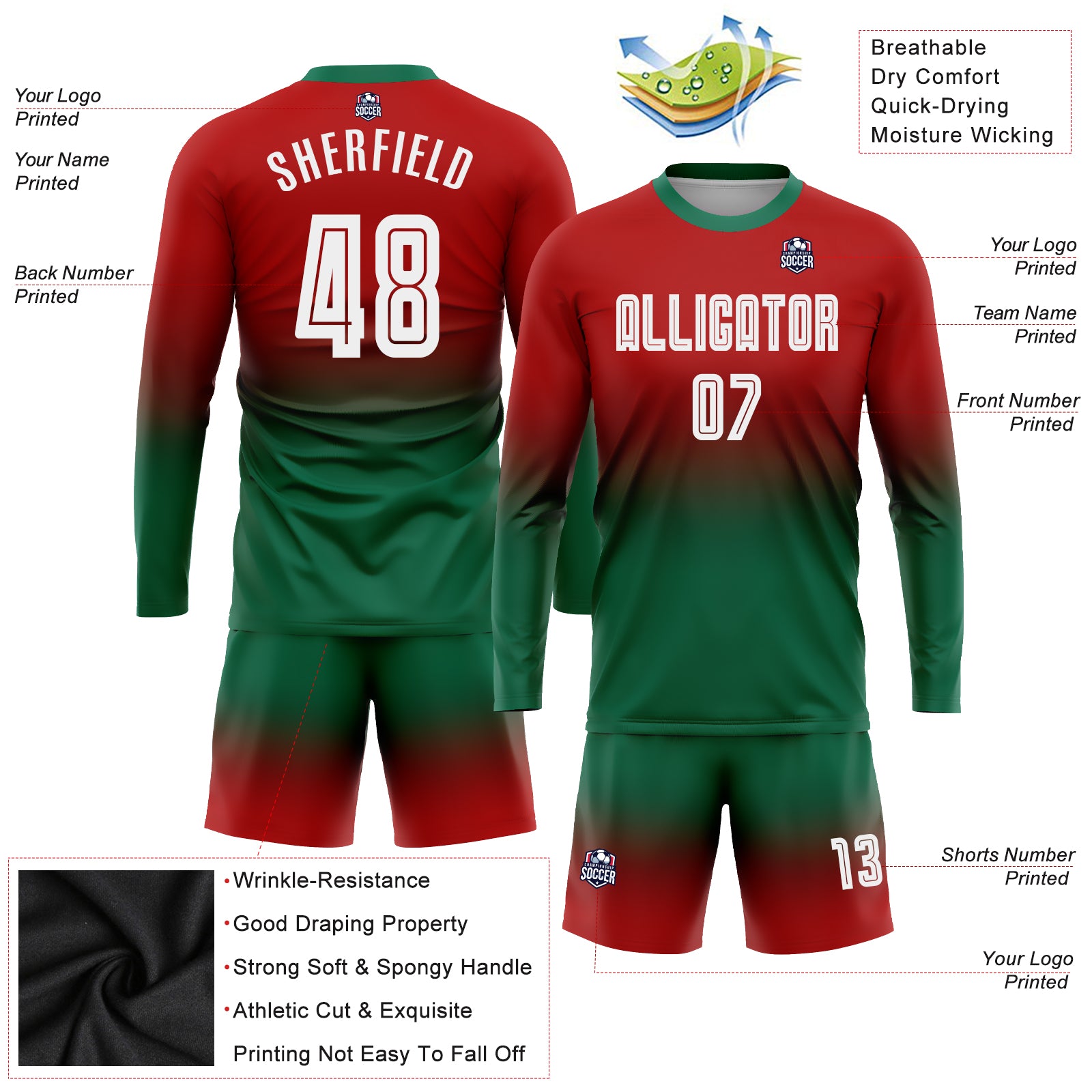 Retro Split - Custom Kids Soccer Jerseys Red Green Design-XTeamwear