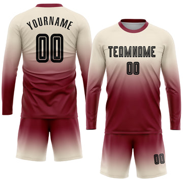 Custom Cream Black-Crimson Sublimation Long Sleeve Fade Fashion Soccer Uniform Jersey