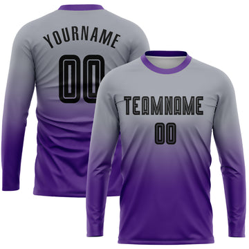 Custom Gray Black-Purple Sublimation Long Sleeve Fade Fashion Soccer Uniform Jersey