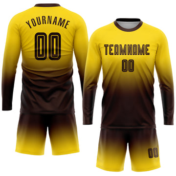 Custom Gold Brown Sublimation Long Sleeve Fade Fashion Soccer Uniform Jersey