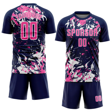 Custom Navy Pink-White Sublimation Soccer Uniform Jersey