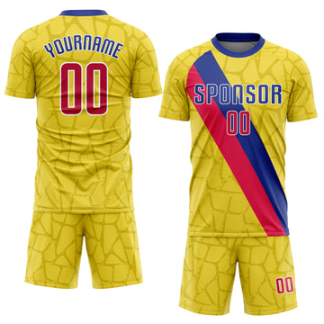 Custom Gold Red-Royal Sublimation Soccer Uniform Jersey
