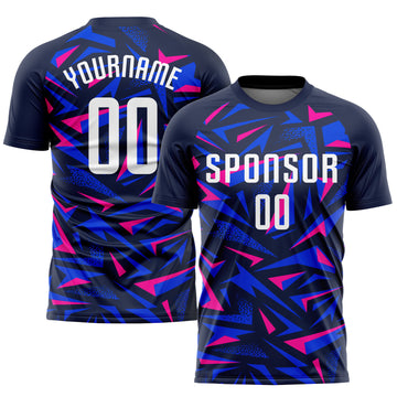 Custom Navy White-Pink Sublimation Soccer Uniform Jersey