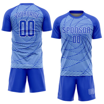 Custom Light Blue Royal-White Sublimation Soccer Uniform Jersey