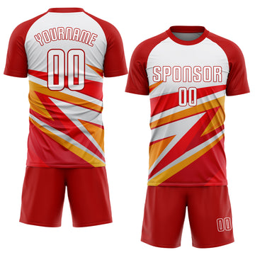 Custom Red White-Gold Sublimation Soccer Uniform Jersey