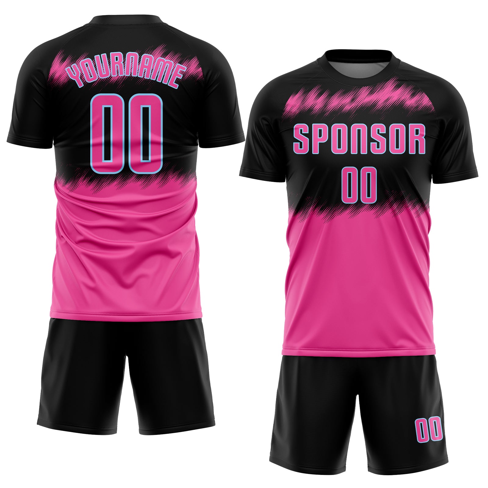 Custom Black Pink-Light Blue Sublimation Soccer Uniform Jersey Discount