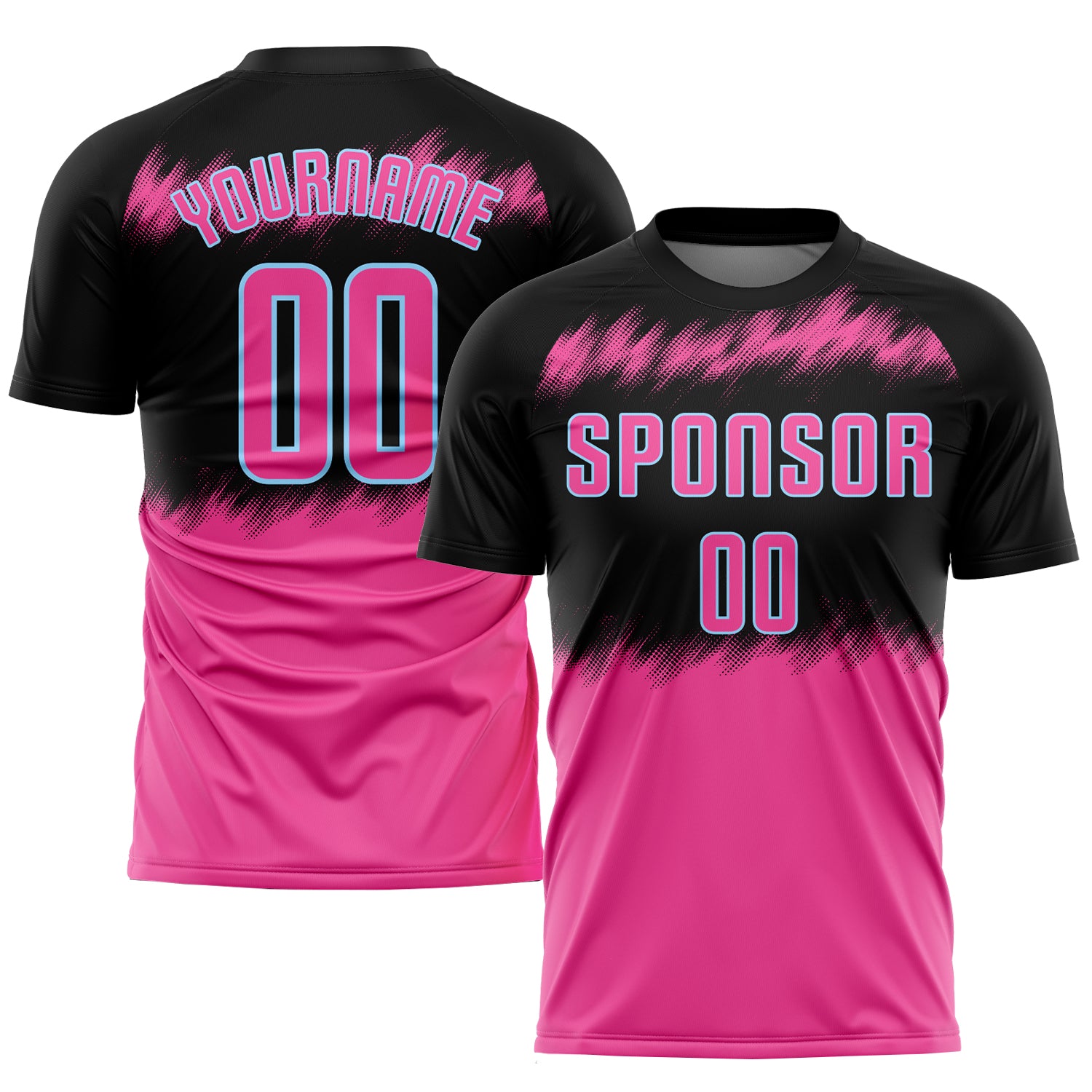 Custom Black Pink-Light Blue Sublimation Soccer Uniform Jersey Discount