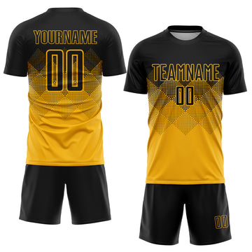 Custom Gold Black Sublimation Soccer Uniform Jersey