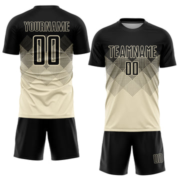 Custom Cream Black Sublimation Soccer Uniform Jersey