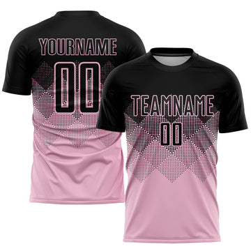 Custom Light Pink Black Sublimation Soccer Uniform Jersey