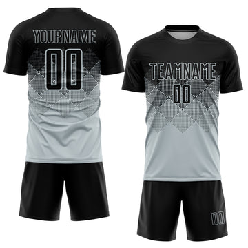 Custom Silver Black Sublimation Soccer Uniform Jersey