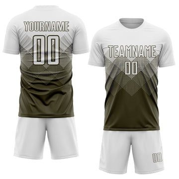 Custom Olive White Sublimation Salute To Service Soccer Uniform Jersey