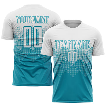 Custom Teal White Sublimation Soccer Uniform Jersey