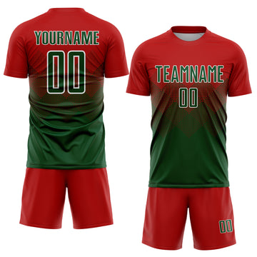 Custom Red Green-White Sublimation Soccer Uniform Jersey