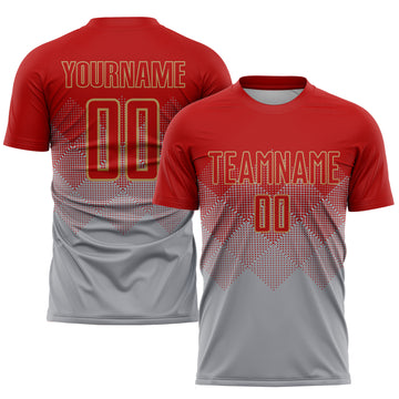 Custom Gray Red-Old Gold Sublimation Soccer Uniform Jersey