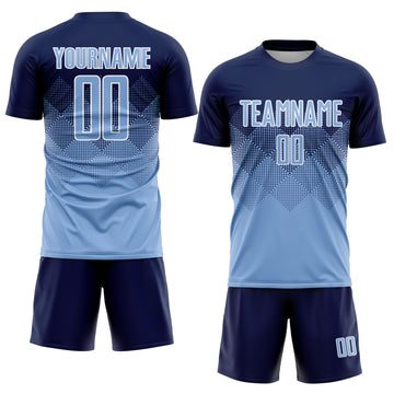 Custom Navy Light Blue-White Sublimation Soccer Uniform Jersey