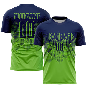 Custom Neon Green Navy Sublimation Soccer Uniform Jersey