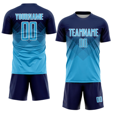 Custom Navy Sky Blue-White Sublimation Soccer Uniform Jersey