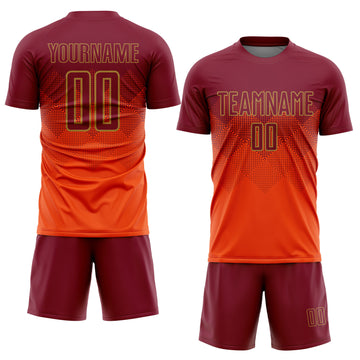 Custom Orange Crimson-Old Gold Sublimation Soccer Uniform Jersey