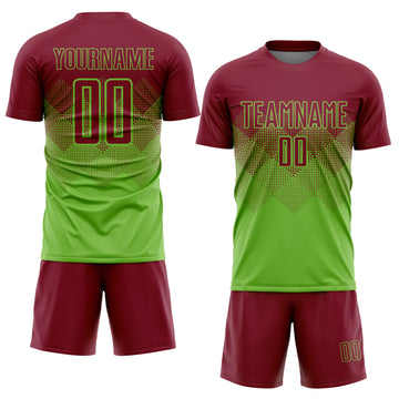 Custom Neon Green Crimson Sublimation Soccer Uniform Jersey