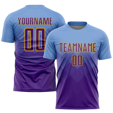 Custom Light Blue Purple-Gold Sublimation Soccer Uniform Jersey