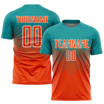 Custom Teal Orange-White Sublimation Soccer Uniform Jersey