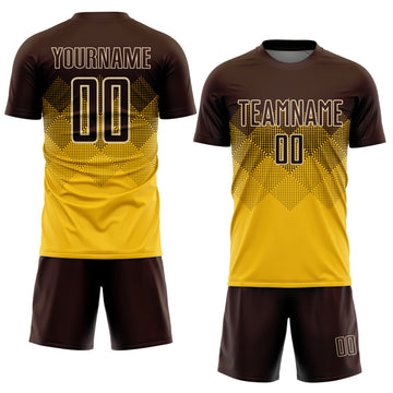 Custom Gold Brown-Cream Sublimation Soccer Uniform Jersey