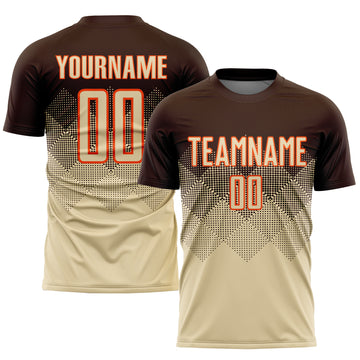 Custom Brown Cream-Orange Sublimation Soccer Uniform Jersey