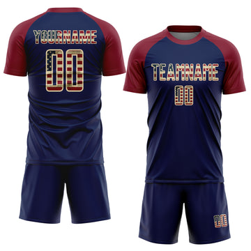 Custom Crimson Vintage USA Flag Navy-Cream Sublimation Soccer Uniform Jersey