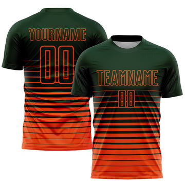 Custom Green Orange Pinstripe Fade Fashion Sublimation Soccer Uniform Jersey