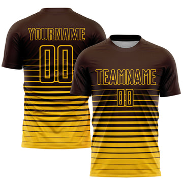 Custom Brown Yellow Pinstripe Fade Fashion Sublimation Soccer Uniform Jersey