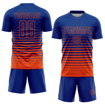Custom Royal Orange Pinstripe Fade Fashion Sublimation Soccer Uniform Jersey