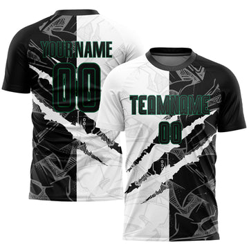 Custom Graffiti Pattern Black-Kelly Green Scratch Sublimation Soccer Uniform Jersey