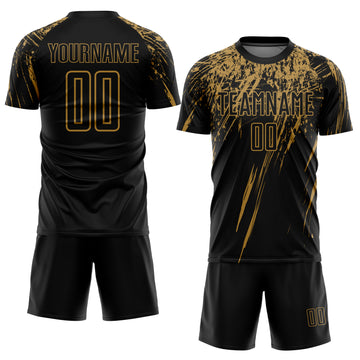 Custom Black Old Gold Sublimation Soccer Uniform Jersey
